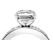 Solitaire Engagement Ring Setting for Asscher Cut Center with Channel-Set Accents and Prong Head in Platinum