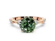 Solitaire Engagement Ring Setting for Fancy Green Round Cut Center with Bezel Station Band and Prong Head in Rose Gold