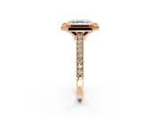 Halo Engagement Ring Setting for Asscher Cut Center with Milgrain Pave Band and Bezel Head in Rose Gold