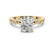Solitaire Engagement Ring Setting for Radiant Cut Center with Beaded Bezel Station Band and Prong Head in Yellow Gold