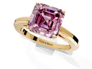 Solitaire Engagement Ring Setting for Fancy Pink Asscher Cut Center with Flat-Sided Plain Band and Prong Head in Yellow Gold