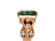 Leaf Engagement Ring Setting for Fancy Green Emerald Cut Center with Milgrain Accent Band and Prong Head in Rose Gold