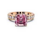 Solitaire Engagement Ring Setting for Fancy Pink Asscher Cut Center with Channel-Set Accents and Prong Head in Rose Gold