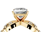 Solitaire Engagement Ring Setting for Princess Cut Center with Criss-Cross Accent Band and Prong Head in Yellow Gold
