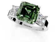3 Stone Engagement Ring Setting for Fancy Green Asscher Cut Center with Matching Side Accents and Prong Head in Platinum