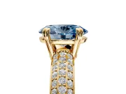 Solitaire Engagement Ring Setting for Fancy Blue Oval Center with Multi-Row Pave Accents and Basket Head in Yellow Gold
