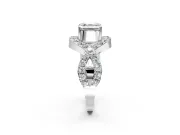 Halo Engagement Ring Setting for Asscher Cut Center with Pave Infinity Twist Band and Prong Head in Sterling Silver