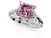 Solitaire Engagement Ring Setting for Fancy Pink Princess Cut Center with Filigree Accent Basket and Prong Head in White Gold