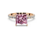 Solitaire Engagement Ring Setting for Fancy Pink Princess Cut Center with Micro Pave Band and Prong Head in Rose Gold