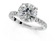 Solitaire Engagement Ring Setting for Round Cut Center with Band of Accents and Prong Head in White Gold