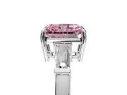 3 Stone Engagement Ring Setting for Fancy Pink Radiant Cut Center with Baguette Accents and Prong Head in Platinum