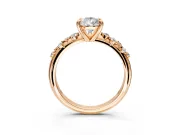 Solitaire Engagement Ring Setting for Pear-Shaped Center with Trailing Leaf Accent Band and Prong Head in Rose Gold