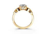 Leaf Engagement Ring Setting for Round Cut Center with Milgrain Accent Band and Prong Head in Yellow Gold
