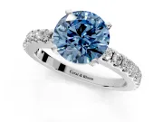 Solitaire Engagement Ring Setting for Fancy Blue Round Cut Center with Single Row Accent Band and Prong Head in Sterling Silver
