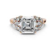 Leaf Cluster Engagement Ring Setting for Asscher Cut Center with Marquise Accents and Prong Head in Rose Gold