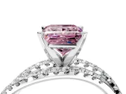 Solitaire Engagement Ring Setting for Fancy Pink Princess Cut Center with Woven 3-Strand Pave Band and Prong Head in Platinum