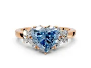 Solitaire Engagement Ring Setting for Fancy Blue Heart-Shaped Center with Marquise Flower Shoulders and Prong Head in Rose Gold