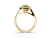Halo Engagement Ring Setting for Fancy Yellow Radiant Cut Center with Outer Bezel Rim, Pave Band and Prong Head in Yellow Gold
