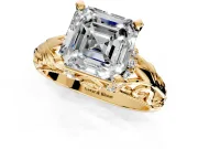 Solitaire Engagement Ring Setting for Asscher Cut Center with Filigree Accent Basket and Prong Head in Yellow Gold