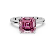 Solitaire Engagement Ring Setting for Fancy Pink Asscher Cut Center with Narrow Cathedral Band and Prong Head in White Gold