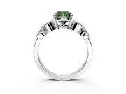 Leaf Engagement Ring Setting for Fancy Green Cushion Cut Center with Milgrain Accent Band and Prong Head in Platinum