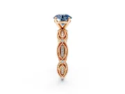 Solitaire Engagement Ring Setting for Fancy Blue Round Cut Center with Marquise Panel Band and Prong Head in Rose Gold