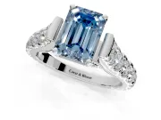 Solitaire Engagement Ring Setting for Fancy Blue Emerald Cut Center with Pave Cathedral Shoulders and Prong Head in White Gold