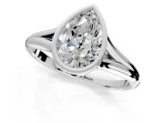 Solitaire Engagement Ring Setting for Pear-Shaped Center with V Split Shank and Bezel Head in Sterling Silver