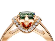 Solitaire Engagement Ring Setting for Fancy Green Radiant Cut Center with Wide Band, Pave Collar and Prong Head in Rose Gold