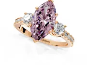 3 Stone Engagement Ring Setting for Fancy Pink Marquise Center with Round Cut Side Accents and Prong Head in Rose Gold