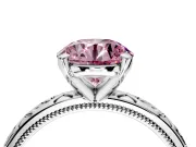 Solitaire Engagement Ring Setting for Fancy Pink Round Cut Center with Scrollwork Band and Prong Head in Platinum
