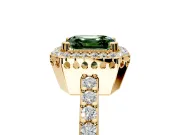 Halo Engagement Ring Setting for Fancy Green Asscher Cut Center with Inner Milgrain Border and Prong Head in Yellow Gold