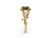 Halo Engagement Ring Setting for Fancy Green Radiant Cut Center with Leaf Motif Split Shank and Prong Head in Yellow Gold