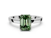 Solitaire Engagement Ring Setting for Fancy Green Emerald Cut Center with Plain Band and Flat Tab Prong Head in Sterling Silver