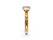 Solitaire Engagement Ring Setting for Fancy Pink Radiant Cut Center with XO Engraved Band and Prong Head in Yellow Gold
