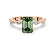 Solitaire Engagement Ring Setting for Fancy Green Emerald Cut Center with Bezel Station Band and Prong Head in Rose Gold