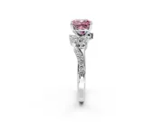Solitaire Engagement Ring Setting for Fancy Pink Cushion Cut Center with Marquise Accent Twist Band and Prong Head in White Gold