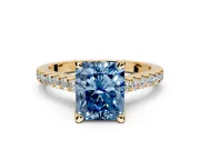 Solitaire Engagement Ring Setting for Fancy Blue Radiant Cut Center with Widening Pave Band and Claw Prong Head in Yellow Gold