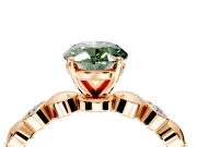 Solitaire Engagement Ring Setting for Fancy Green Oval Center with Beaded Bezel Station Band and Prong Head in Rose Gold