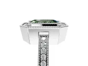 Halo Engagement Ring Setting for Fancy Green Emerald Cut Center with Milgrain Halo, Pave Band and Prong Head in Platinum