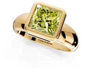 Solitaire Engagement Ring Setting for Fancy Yellow Princess Cut Center with Wide Band and Bezel Head in Yellow Gold