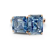 Fancy Blue Asscher Cut and Emerald Cut Lab-Grown Diamond Toi et Moi Engagement Ring with Prong-Set Stones in Rose Gold