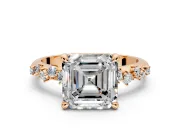 Solitaire Engagement Ring Setting for Asscher Cut Center with Trailing Leaf Accent Band and Prong Head in Rose Gold
