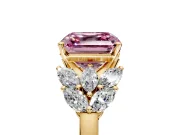 Leaf Cluster Engagement Ring Setting for Fancy Pink Asscher Cut Center with Marquise Accents and Prong Head in Yellow Gold