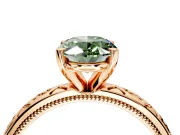 Solitaire Engagement Ring Setting for Fancy Green Oval Center with Scrollwork Band and Prong Head in Rose Gold