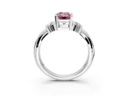 Solitaire Engagement Ring Setting for Fancy Pink Emerald Cut Center with Grooved Bar Accent Band and Prong Head in Platinum