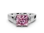 Solitaire Engagement Ring Setting for Fancy Pink Princess Cut Center with Wide Band, Pave Collar and Prong Head in Platinum