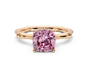 Solitaire Engagement Ring Setting for Fancy Pink Cushion Cut Center with Bamboo Band and Prong Head in Rose Gold