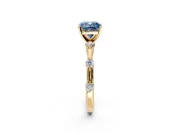 Solitaire Engagement Ring Setting for Fancy Blue Cushion Cut Center with Bezel Station Band and Prong Head in Yellow Gold