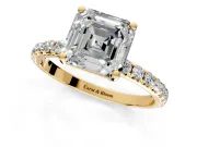 Solitaire Engagement Ring Setting for Asscher Cut Center with Micro Pave Band and Prong Head in Yellow Gold